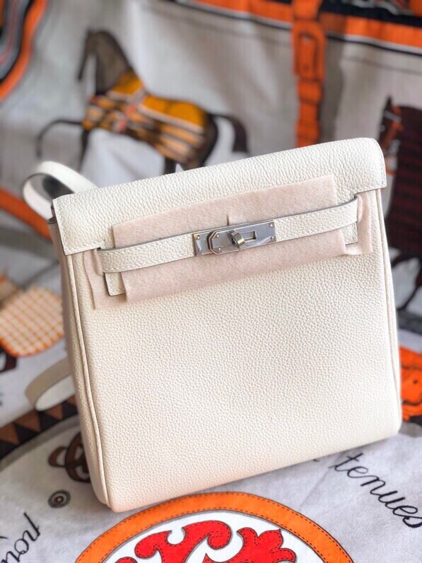 Hermes Kelly Ado Backpack In White Clemence Leather